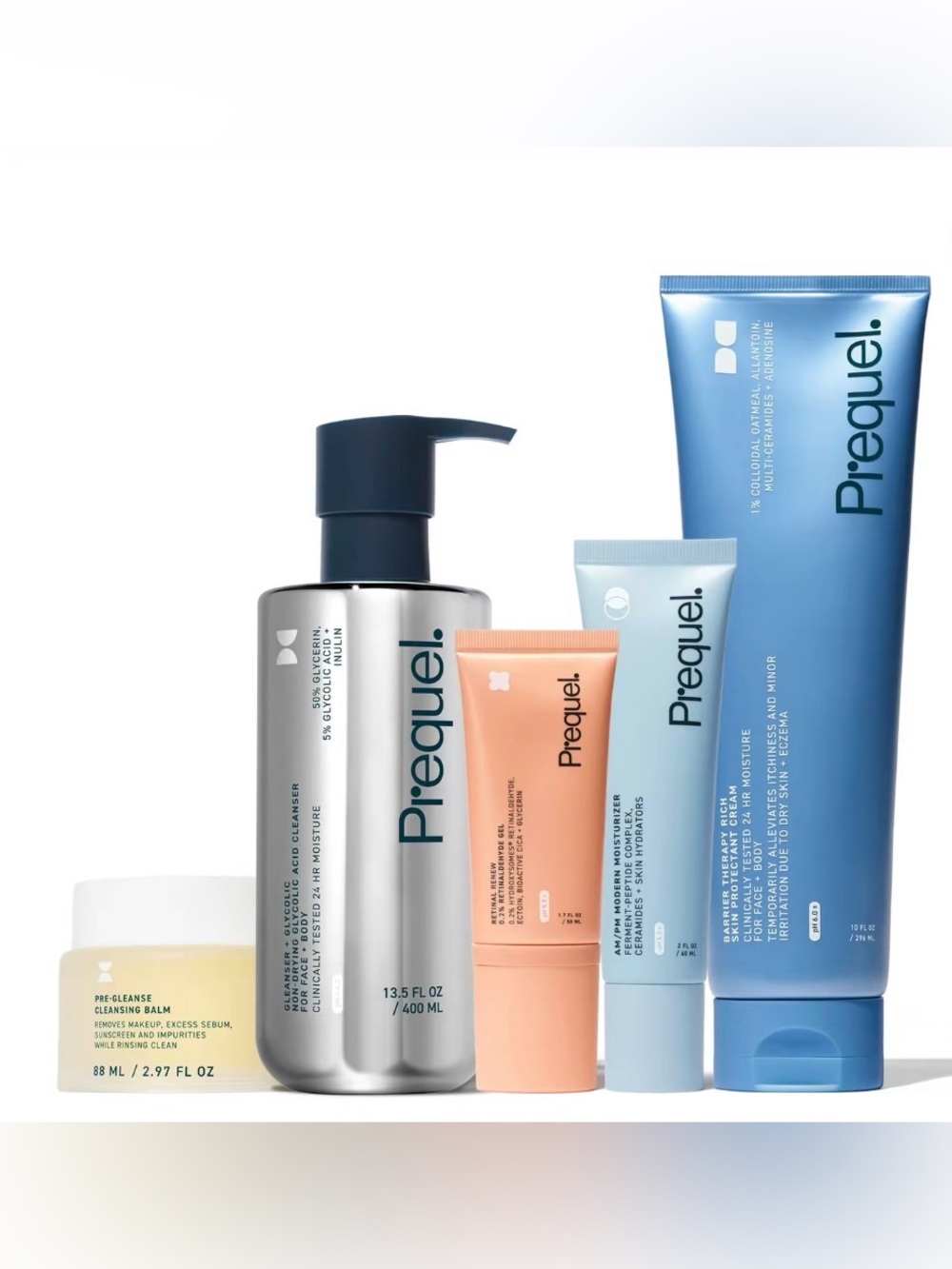 Prequel Skincare 5 Pc Full Size Bundle Retinal Renew Glycolic MSRP $113